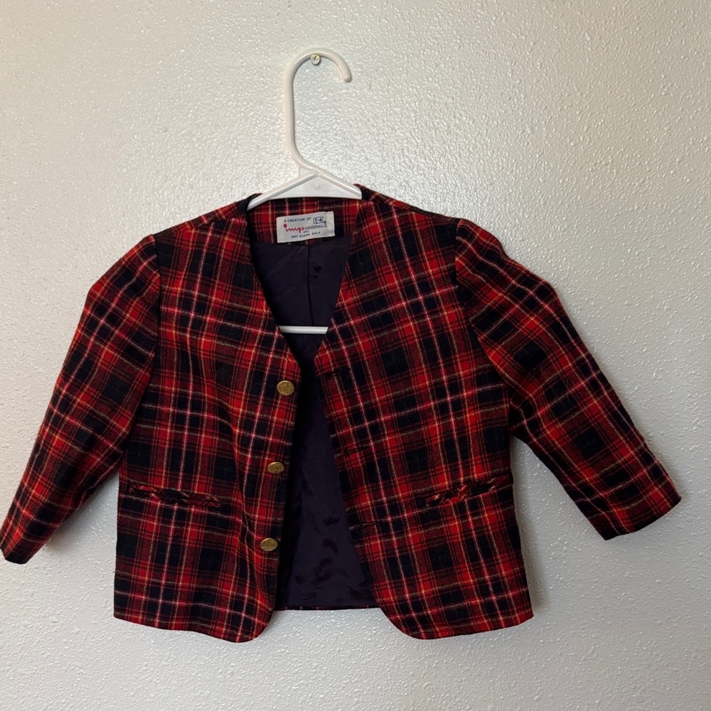 Girls Red Plaid Blazer with Gold Buttons